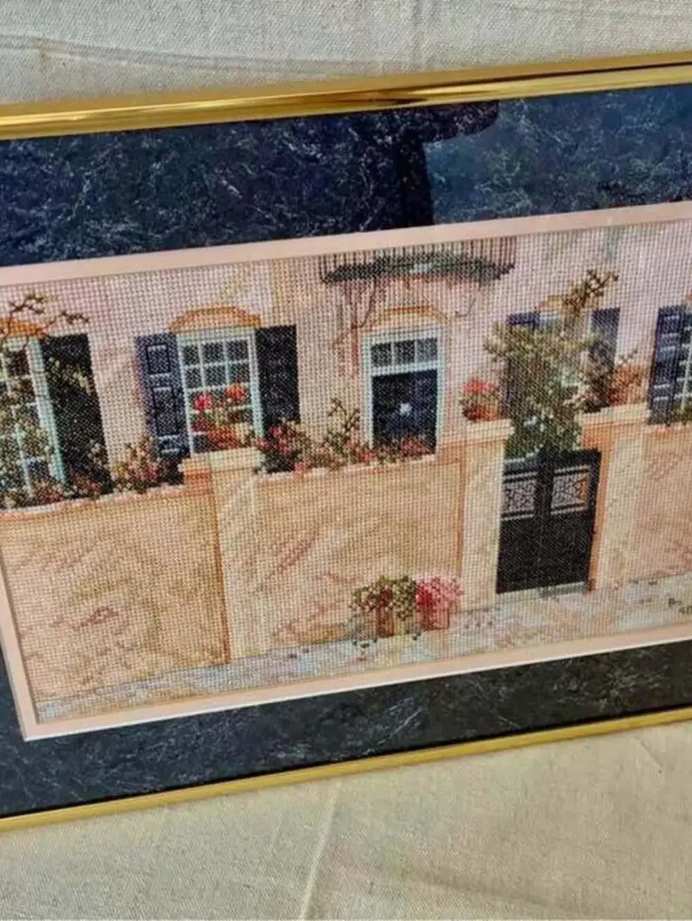 Vintage Framed Architectural Needlepoint Wall Art | 15.75